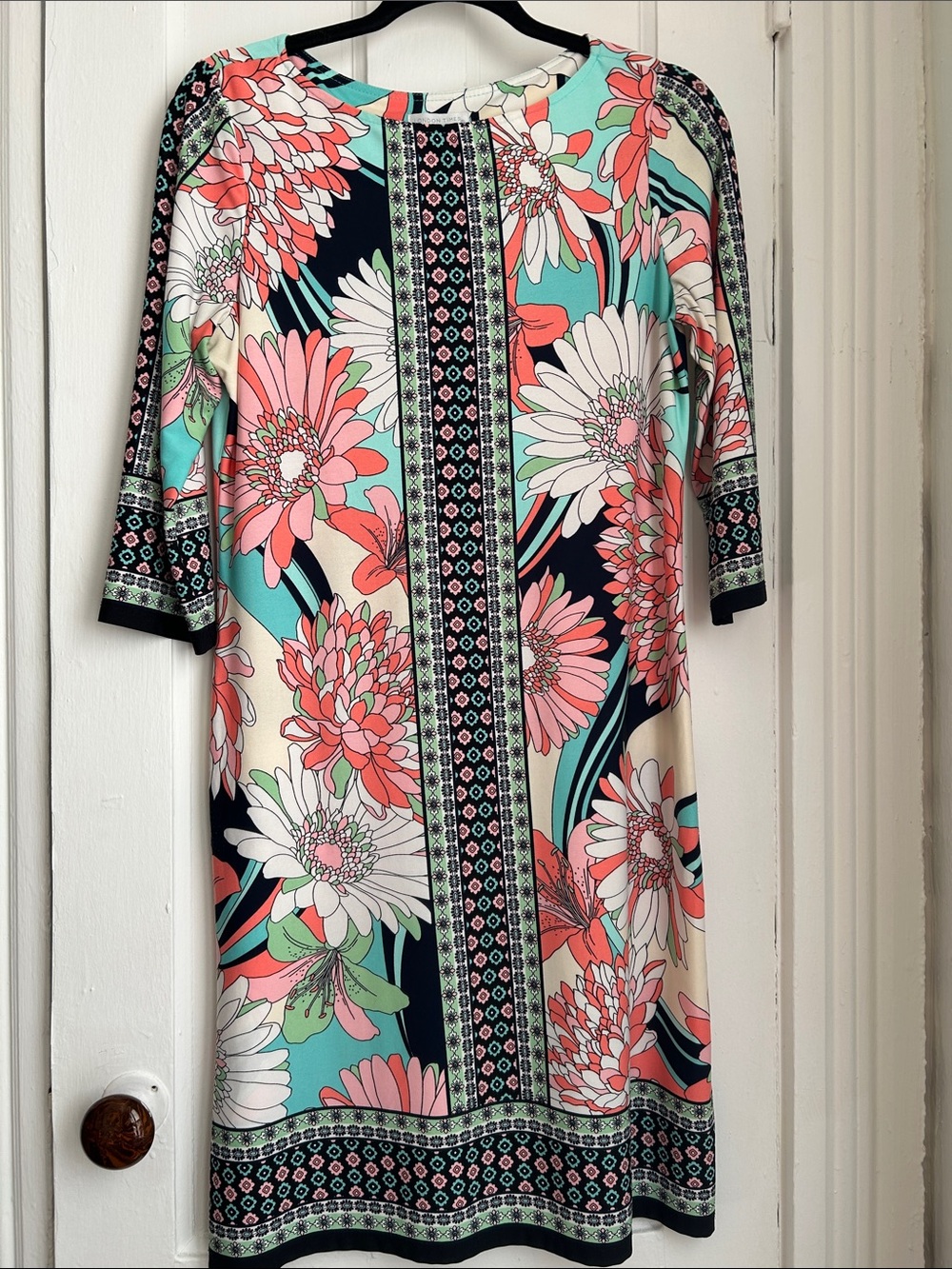 London Times Coral, Mint & Black Floral Midi Dress